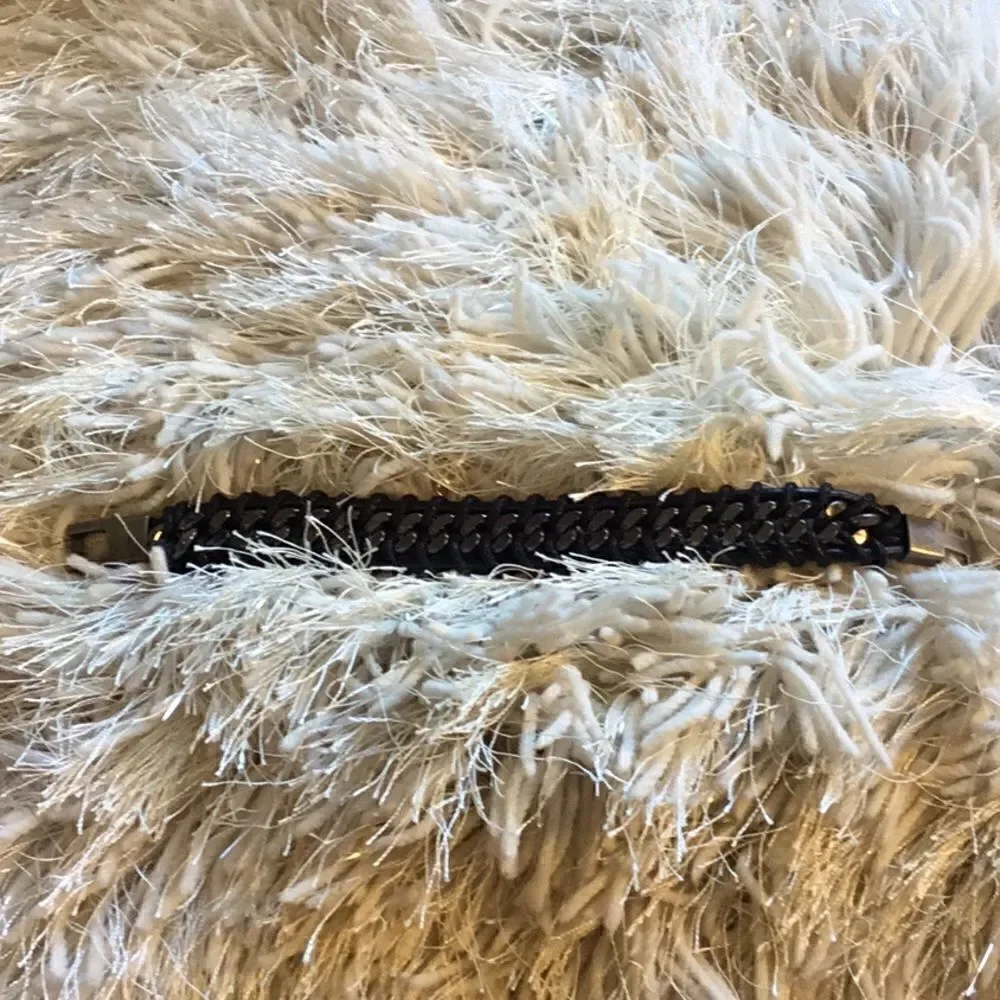 Black leather & stainless Cuban bracelet NWOT